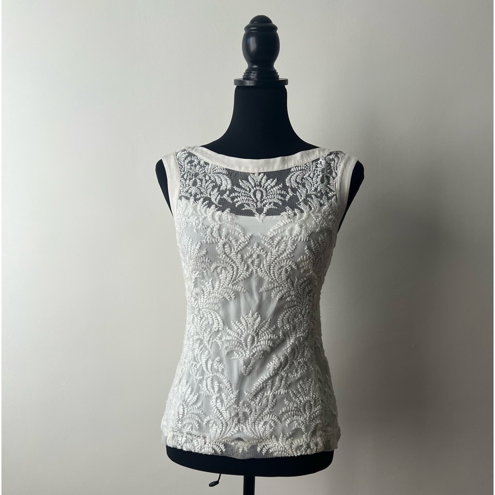 Nanette Lepore sleeveless white blouse with attached shell. Size 2.